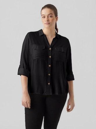 Vero Moda Curve Hemdbluse VERO MODA CURVE VMBUMPY L/S SHIRT NEW CURVE GA NOOS, Damen, Gr. 44, schwarz, Web, Obermaterial: 100% Viskose, unifarben, regular fit h&uuml;ftbed