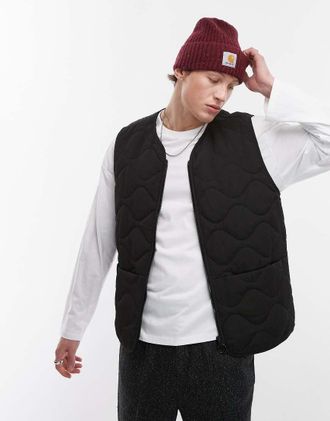 Topman quilted vest in black