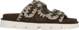 Mou Brown Front Straps Suede Sandals