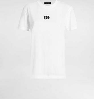 Dolce & Gabbana Jersey T-shirt With Dg Logo Embroidery - Woman T-shirts And Sweatshirts White 42