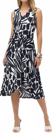 Joseph Ribkoff Abstract Print High Low Dress In Vanilla/midnight Blue