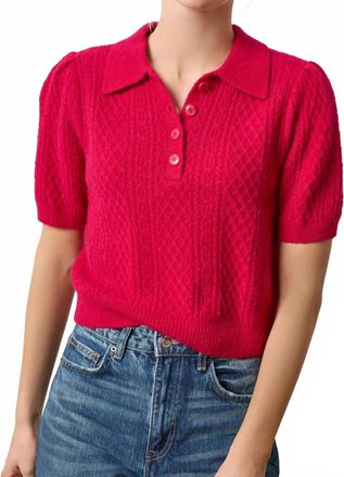 Lilla P Mixed Stitch Elbow Sleeve Polo In Fuchsia