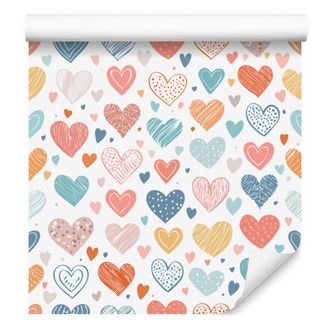 OEM Carta Da Parati A Forma Di Cuore Nei Colori Bianco, Corallo, Crema E Pesca, 50x1000 Cm
