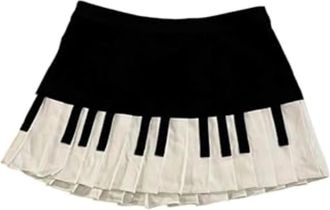 Generic Women Piano Skirt Mini Skirt, High Waisted Y2k Harajuku Dark Coquette Aesthetic Grunge Black White Spliced Short Skirt (Black,S)