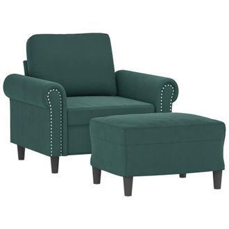 vidaXL Sill&oacute;n Con Taburete Terciopelo Verde Oscuro 60 Cm Vidaxl