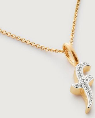 Monica Vinader Gold Alphabet F Diamond Fine Chain Necklace Adjustable 46cm/18 Diamond