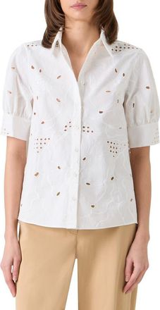 Akris Embroidered Cotton Eyelet Button-Up Shirt in Cream at Nordstrom, Size 10