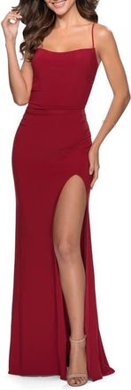 La Femme Chic Jersey Dress with Intricate Lace Up Back in Red at Nordstrom, Size 10