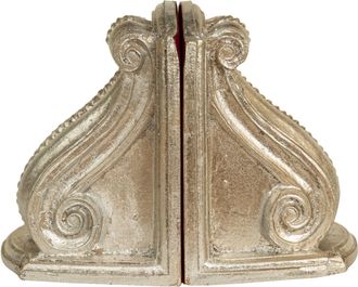 Biscottini International Biscottini - Un Par De Sujetalibros De Madera Con Acabado De Plata Antigua, Hechos En Italia