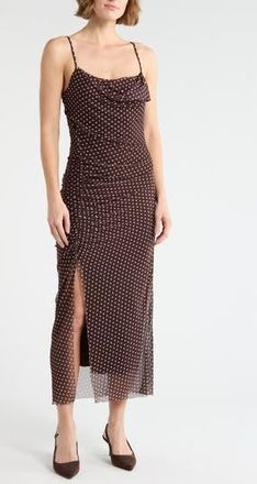 Leith Cowl Neck Mesh Dress in Brown- White Editor Dot at Nordstrom Rack, Size X-Large