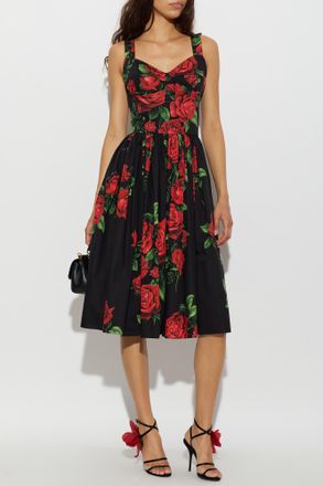 Dolce & Gabbana Cotton Dress With Floral Motif, Womens, Black