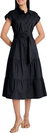 Maggy London Tie Waist Stretch Cotton Shirtdress in Black at Nordstrom Rack, Size 18 (Similar To 16W)