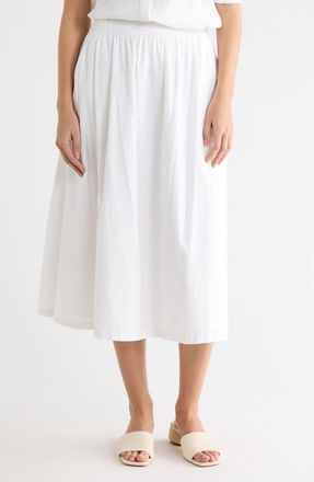 Caslon Yarn Dye Linen Blend Midi Skirt in White at Nordstrom Rack, Size X-Small