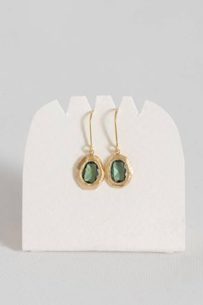 Page Sargisson 18K Gold Bezel Hook Earrings In Green Sapphire