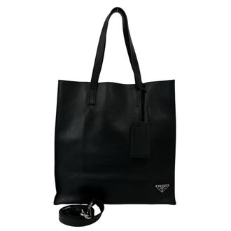 Prada Black Leather Handbag Shoulder Bag Tote Bag (Pre-Owned)