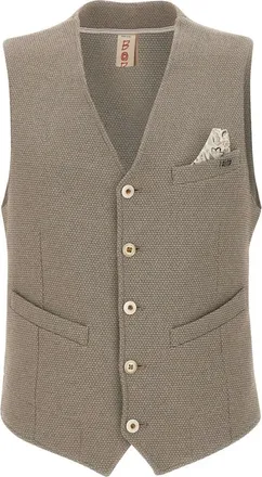 Bob Jassen, Heren, Beige, L, Katoen, Microtextuur Vest met V-hals