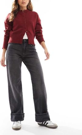 Only Ella mid waist fold up jeans in washed black-Brown