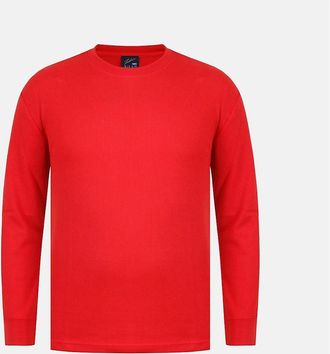 Fabric Mens Waffle Crew Neck Long Sleeve T-Shirt - Red - Size: 36