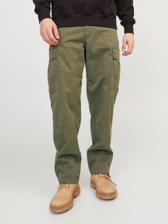 Jack & Jones Cargohose JACK & JONES JPSTKARL JJHARLOW CARGO NOOS, Herren, Gr. 28, L&auml;nge 32, gr&uuml;n (dusty olive), Web, Obermaterial: 98% Baumwolle, 2% Elasthan, unif