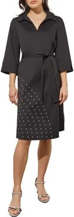 Ming Wang Stud Detail Cotton Blend Shirtdress in Black at Nordstrom Rack, Size X-Large