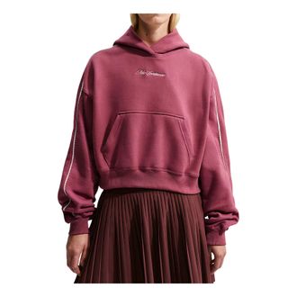 Nike (WMNS) Nike Studio Fleece Medium Weight Graphic Pack Cropped Hoodie Pink Smoke Sail IO9948-654
