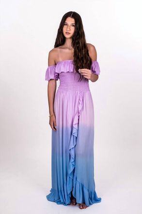 Tiare Hawaii Off Shoulder Tulip Hem Maxi Dress In Blueberry Ombre