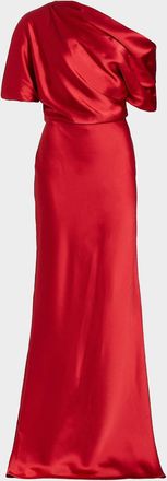 Amsale Draped Satin One-Shoulder Gown