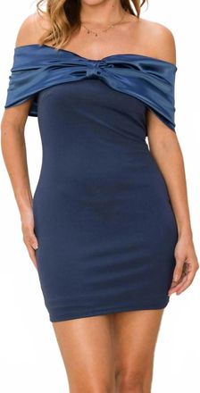HYFVE Off-Shoulder Oversize Bow Mini Dress In Midnight Blue
