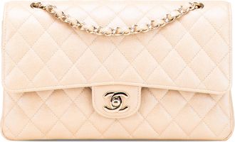 Chanel Pre-owned Womens Classic Flap Shoulder Bag - Beige Leather - One Size
