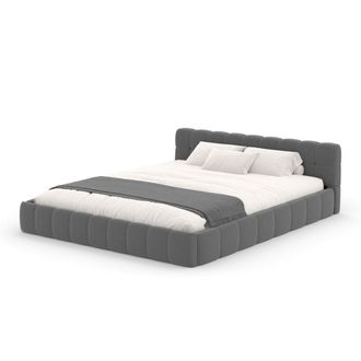Concept Usine Cama estilo nube 160x200cm en terciopelo gris