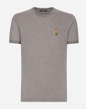 Dolce & Gabbana Cotton T-shirt With Embroidery - Man T-shirts And Polos Gray Cotton 60