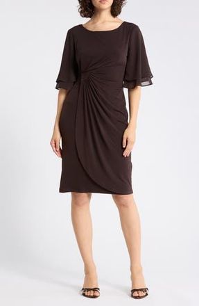 Connected Ruffle Sleeve Sheath Dress in Dark Brown at Nordstrom Rack, Size 16