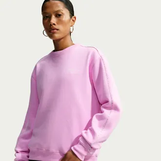 Nike Womens Studio Fleece Medium Weight Graphic Pack Nike Womens Athletic Department Crew in Pink | IQ3875-621