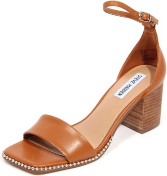 Steve Madden Aviation Cognac Leren Sandaal - Dames - Sandalen met hakken - Bruin - 36 EU - Leer - Schoenen