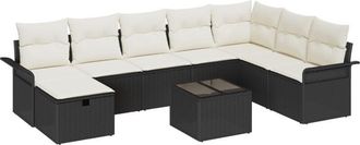 vidaXL Garden Sofa Set with Cushion 9 pcs Black and Cream Poly Rattan vidaXL