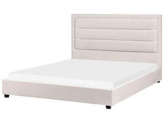 Beliani Cama matrimonial de tejido beige 160x200