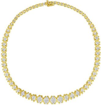 House of Brilliance 10k Yellow Gold 4 cttw Brilliant Round-Cut Diamond Graduating Riviera Statement Necklace (H-I Color, I2-I3 Clarity)