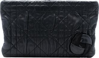 Dior Pre-owned Womens Calfskin Cannage Rose Clutch - Black Leather - One Size