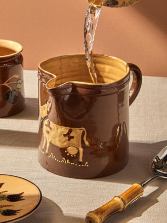 Poterie d'&Eacute;vires Cows Hand-Painted Ceramic Straight-Edge Medium Jug