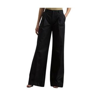 Ralph Lauren Wide Trousers, female, Black, Size: XS Pleated Cotton Twill Wide-Leg Pant