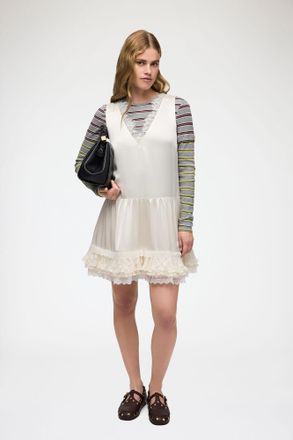 Ganni White Dress in Lace Satin