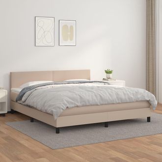 vidaXL Vidaxl - Cama Box Spring Con Colch&oacute;n Cuero Sint&eacute;tico Capuchino 180x200cm