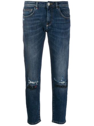 Philipp Plein embroidered straight-leg jeans - Blue