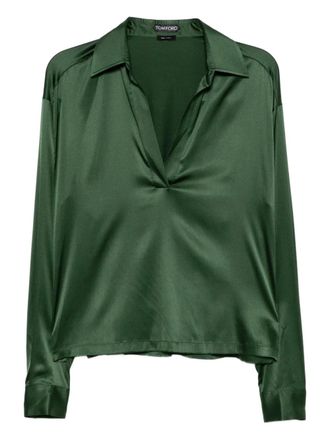 Tom Ford logo-embroidered satin tunic - Green