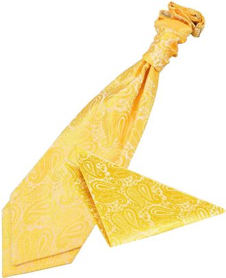 DQT Men Paisley Floral Wedding Cravat and Hanky Gold