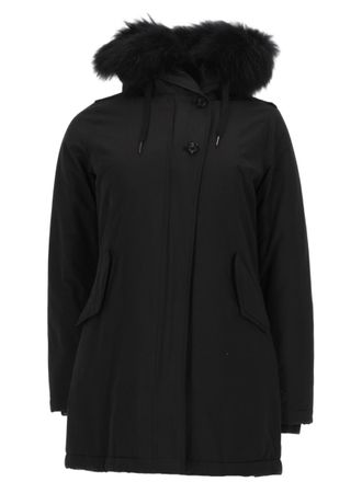 Canadian Hooded Black Jacket With Plush Faux Fur Trim