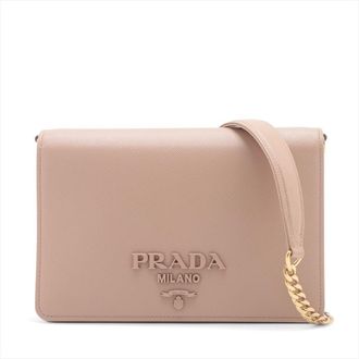 Prada Beige Saffiano Wallet On Chain