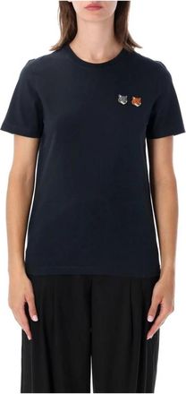Maison Kitsun&eacute; Double Fox Head Regular T-Shirt - Dames - T-shirts - Zwart - S - Katoen - Tops