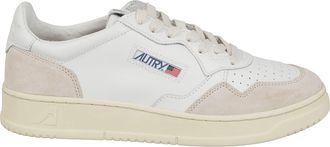 Autry White Medalist Low Beige Suede-Trim Leather Sneakers