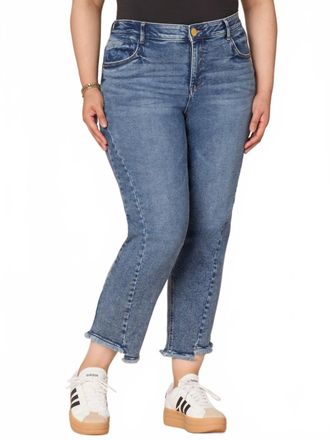 Democracy Womens High Rise Spliced Ankle Straight Jeans In Denim